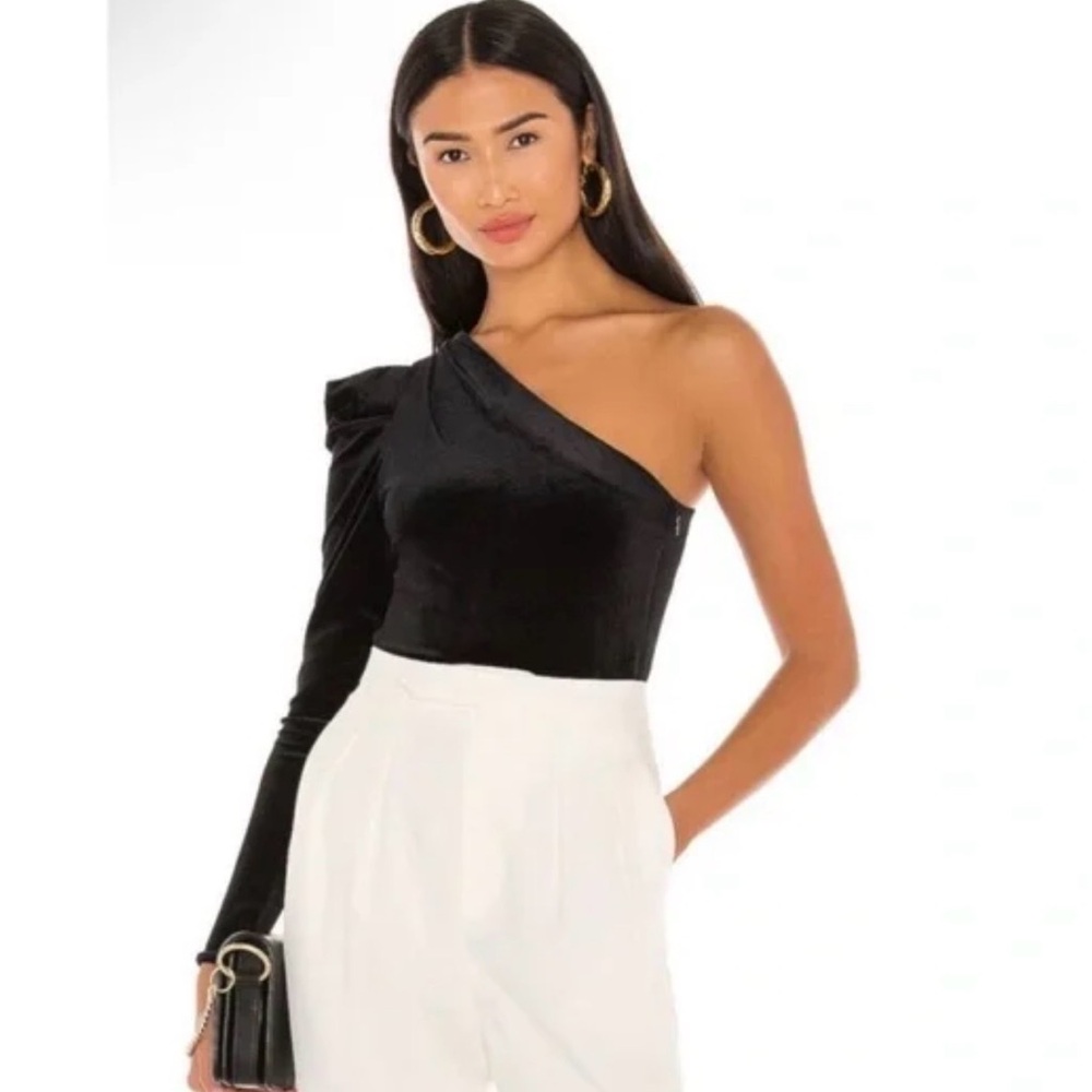 NEW! AllSaints Daphne Black Velvet One-Shoulder Bodysuit Size 10 - Picture 2 of 7
